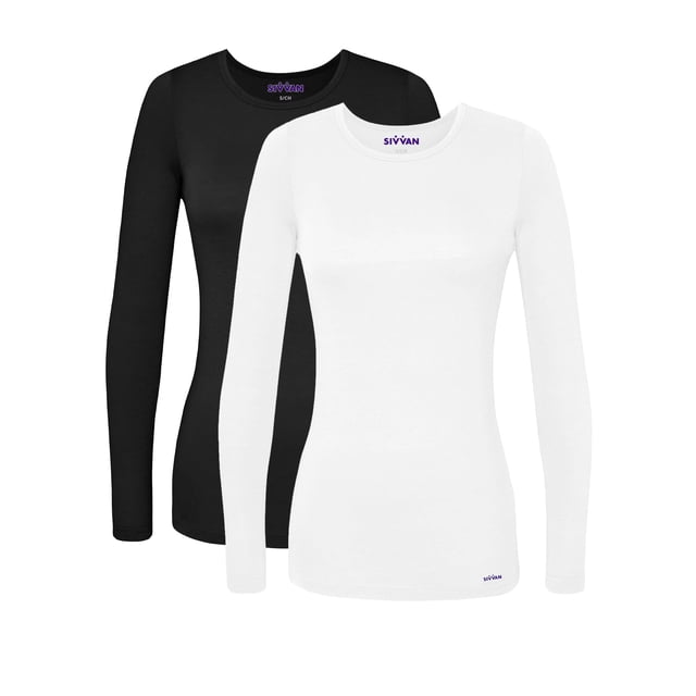 Sivvan Scrubs Para Mujer - Camiseta Cómoda De Manga Larga, Paquete De 2 - S85002 - Negro/Blanco - M