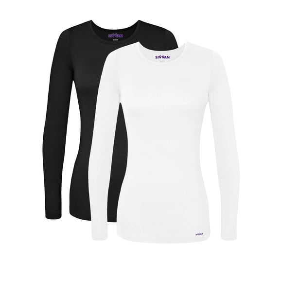 Sivvan Scrubs Para Mujer - Camiseta Cómoda De Manga Larga, Paquete De 2 - S85002 - Negro/Blanco - M