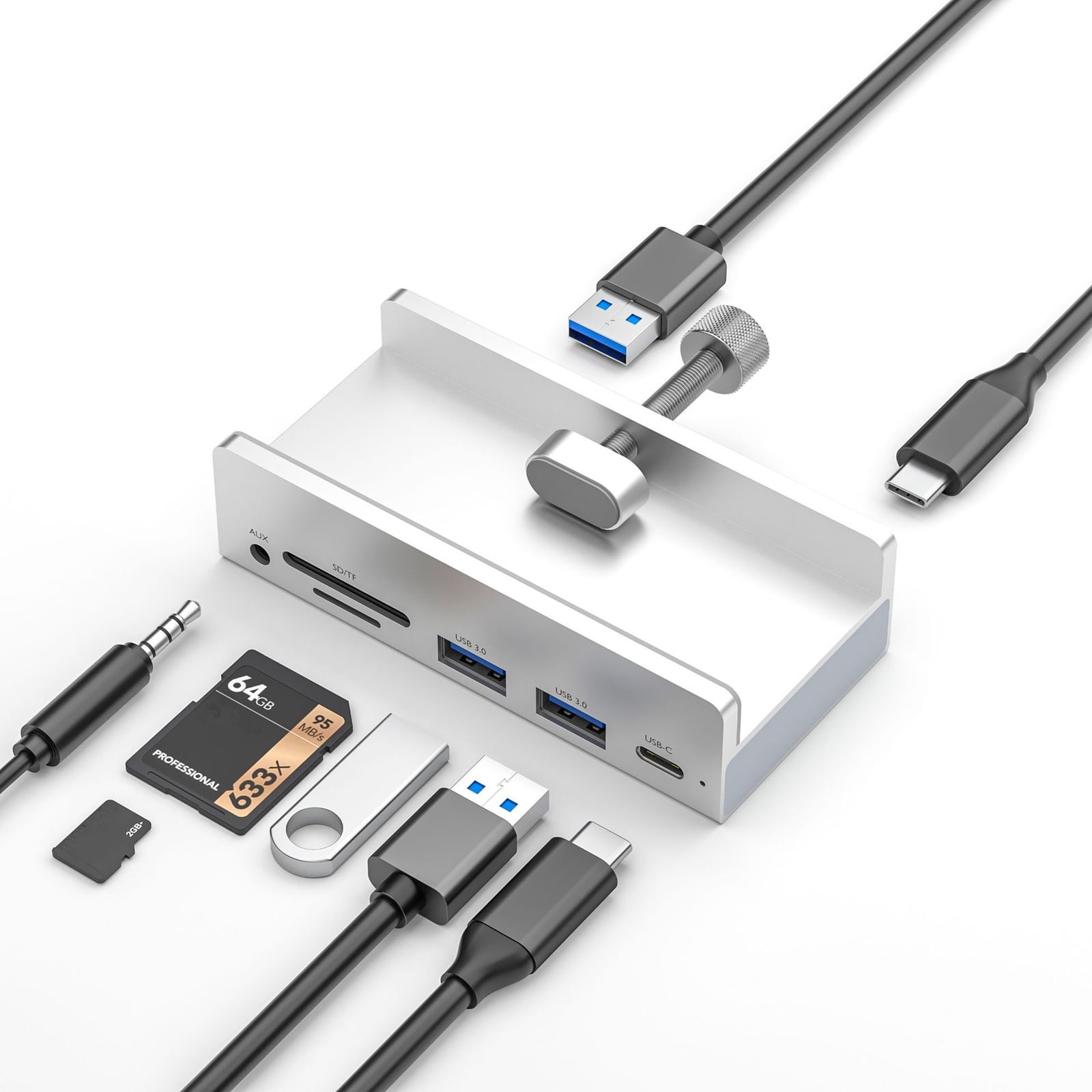 Multi-Functional USB 3.0 Hub for Efficient Data Management - Fast SD/TF Access and 3.5mm Aux Port