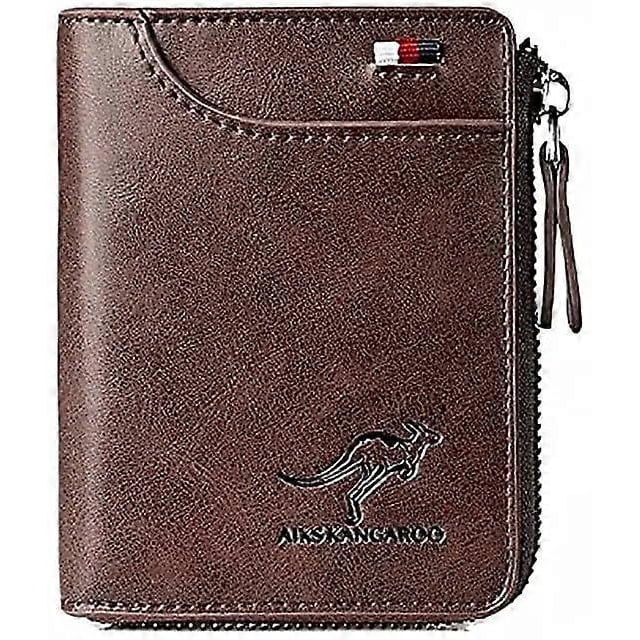 Kangaroo Wallet Men's RFID Blocking PU Leather Wallet with Zipper Multi Business Credit Card Holder Purse High Quality