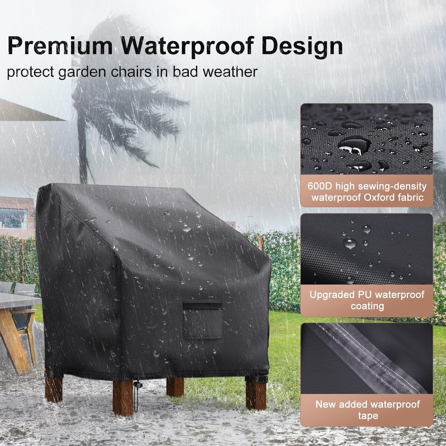 Patio Chair Covers Waterproof, Lounge Deep Seat Cover, Heavy Duty Outdoor Lawn Patio Furniture Covers (31" W x 38" D x 30" H - 2 Pack)