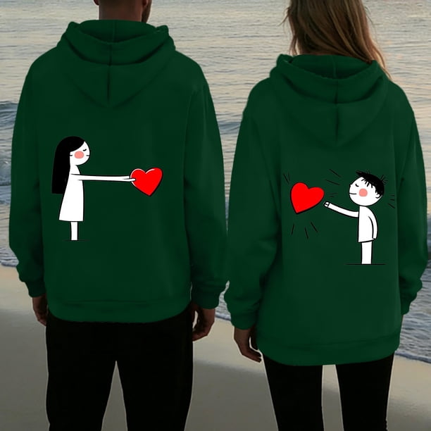 TaTaai His and Hers Valentine Print Hoodie, Cozy Pullover with Pocket, Matching Gift Sweatshirt Gift