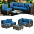 thumbnail image 2 of Gymax 5PCS Rattan Patio Conversation Set Sofa Furniture Set w/ Navy Cushions, 2 of 10