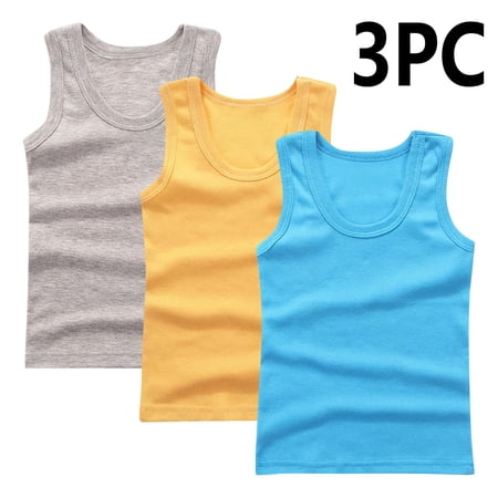 BRGZLK 3 Pack Kids Undershirts Tank Tops Girls Summer Trendy Solid Base Sleeveless Top Cotton Super Soft Round Neck Camisoles Gold 11-12 Years