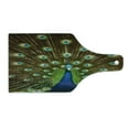 thumbnail image 2 of Peacock Cutting Board, Portrait of Animal Feathers out Vibrant Colors Birds Summer Garden, Decorative Tempered Glass Cutting and Serving Board, Wine Bottle Shape, Navy Blue Green Brown, by Ambesonne, 2 of 5