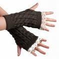 thumbnail image 2 of Women Cold Weather Crochet Lace Edge Arm Warmers Solid Color Long Fingerless Gloves Soft Stretchy Winter Warmers for Girls Ladies, 2 of 4