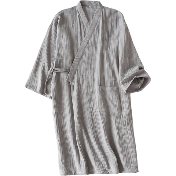 Yvsxxv Gray Cotton Men's Yukata Kimono Bathrobe Lightweight Sleepwear M Size