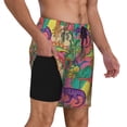thumbnail image 3 of Picia Colorful Dinosaur pattern Mens Swim Trunks with Compression Liner Stretch Beach Shorts Quick Dry with Zipper Pockets No-Chafing Board Shorts-Small, 3 of 9