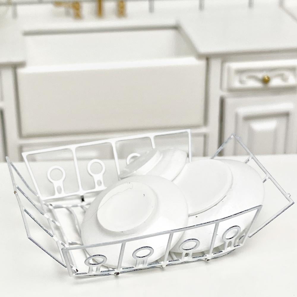 Miniature WHITE Metal Dish Drainer w/Foam MAT for DOLLHOUSE Kitchen 1:12 Scale 