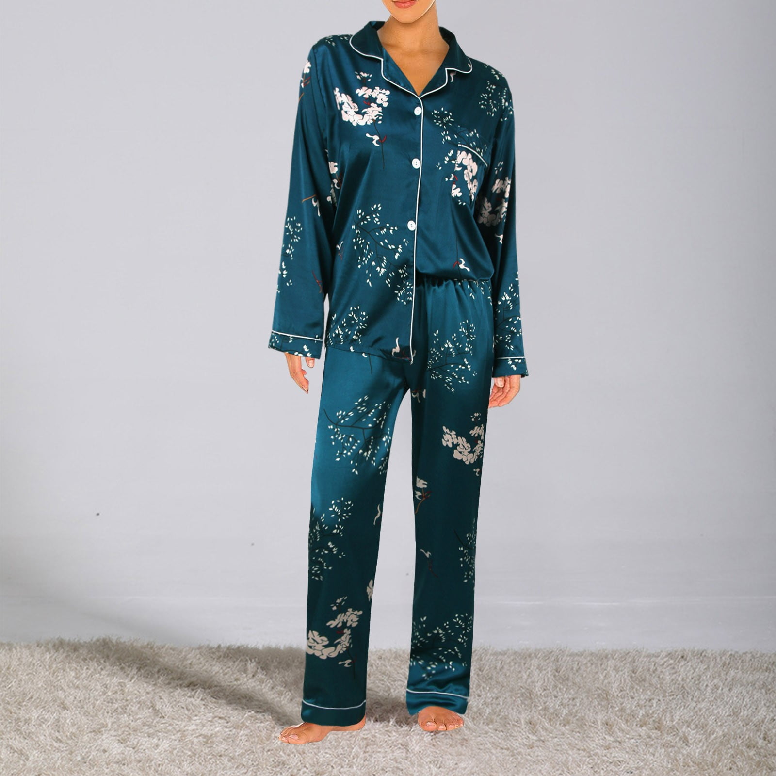 CAICJ98 Silk Pajamas for Women European And American Two Piece Elastic Colored Ding Home Wear Pajamas for Women Velour Pajamas Womens XL Blue