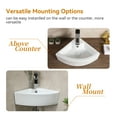 thumbnail image 4 of Small Modern 18"x 12.6" Wall Mount Ceramic Bathroom Corner Sink White Porcelain Sink w/Overflow & Pop-Up Drain, 4 of 8