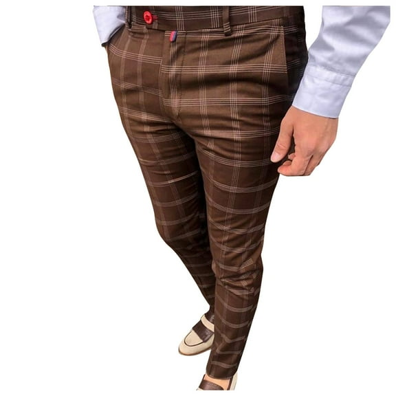 Outfmvch Joggers For Men Mens Jeans Men'S Casual Plaid Print Party Suit Pants Feet Pants With Pockets Men'S Pants Brown L