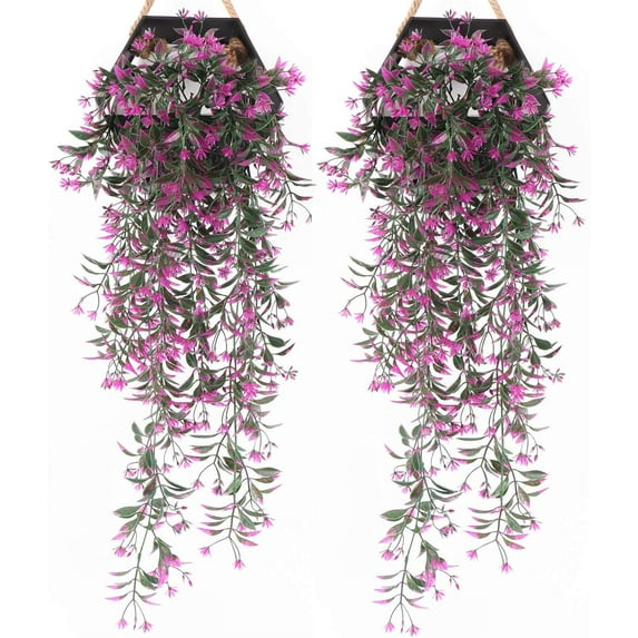 Sinhoon Artificial Ivy, Hanging Vine Plastic Plants Grass Leaves Foliage Vines, UV Resistant Greenery Fake Flowers for Home Indoor Outdoor Garden Door Wall Wedding Party DIY Decoration-Fuchsia 4 Pack