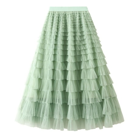 Jupe Tutu en Tulle Transparent pour Femmes, Taille Haute élastique, Ligne A, Volants superposés, Jupe féerique mi-Longue en Maille avec Doublure