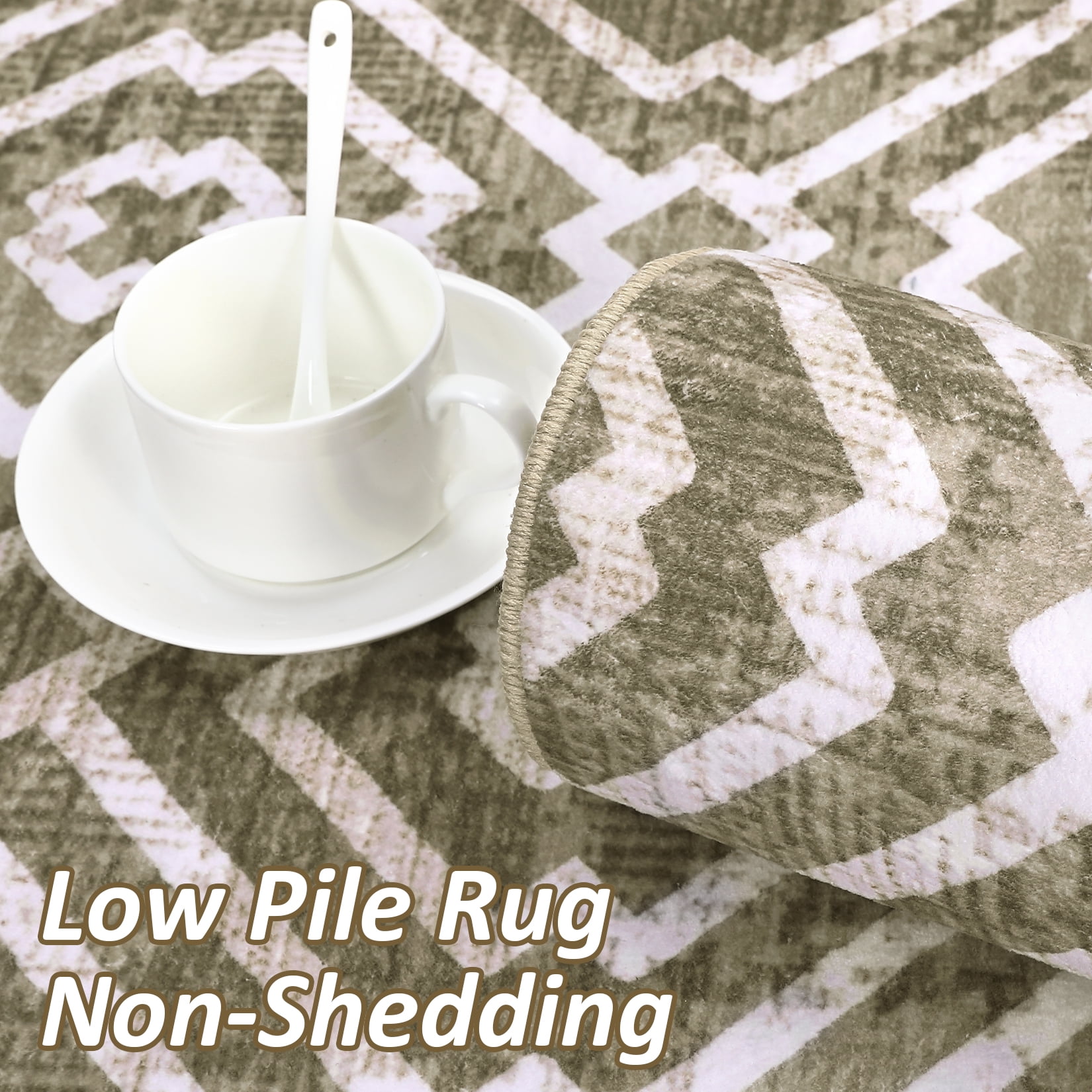 Garvee 5' x 7' Area Rug Modern Geometric Distressed Print Area Rug Washable Throw Rug Soft Thin Non-Slip Indoor Floor Carpet for Dining Room Bedroom, Taupe