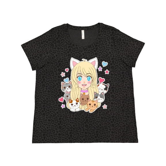 Inktastic Neko Anime Girl with Kittens Women's Plus Size T-Shirt