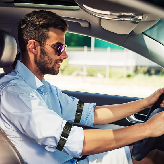 Amosfun 2 Pcs Sleeve Garters Mens Braces Prevent Sleeve Slipping Unisex Design Black Alloy