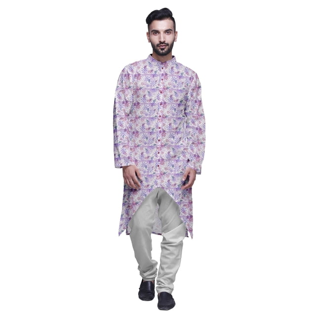 Atasi Kurta à Manches Longues Imprimé, Boutonné, Asymétrique, Kurta de Designer pour Garçons