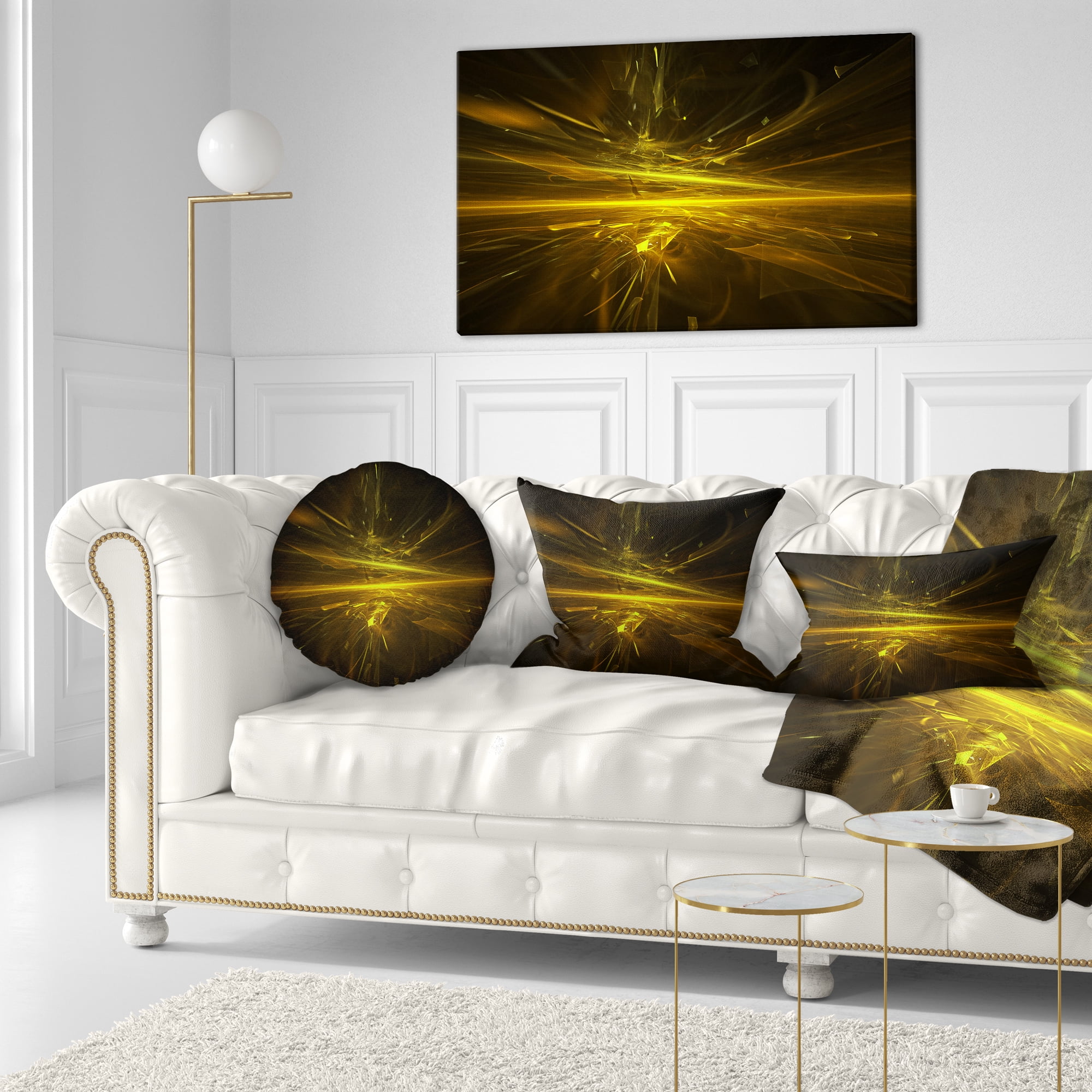 Designart Bright Golden Chaos Fractal Design - Contemporary Abstract Throw Pillow - 12x20