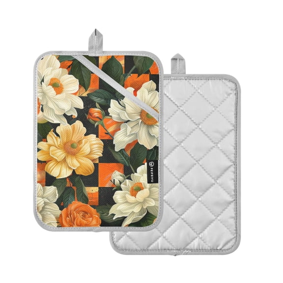 Yayeee Pot Holders Kitchen Heat Resistant with Pockets 7"x9.8" Cotton Oven Cooking Hot Pads, Bright Floral
