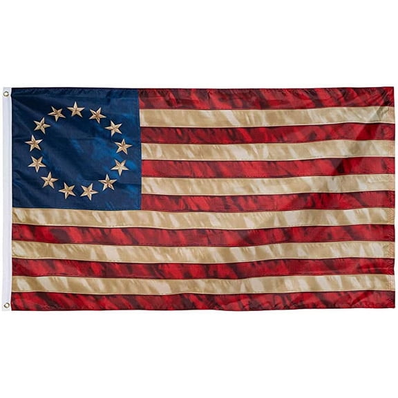 FRF 3x5 Tea Stained American Flag 13 Stars 3' x 5' Outdoor Betsy Ross Flag 13 Colonies Primitive Vintage US USA Flags Banner Heavy Duty (Tea Printed Star Flag)