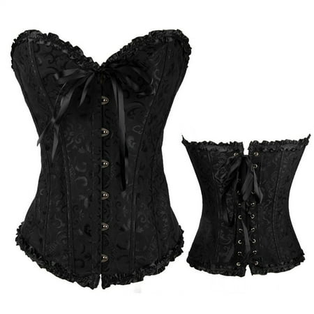 

MRULIC t shirts for women Womens Sexy Vintage Gothic Party Floral Lace Up Slim Corset Bustier Tube Top Womens t shirts Black + S