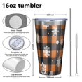 thumbnail image 4 of 16oz Tumblers Orange and Black Plaid Christmas Snowflake Pattern Stainless Steel Vacuum Insulated Double Wall Travel Tumbler Cups Mug with Lid and Straw,Cleaning Brush for Coffee,Tea, 4 of 4