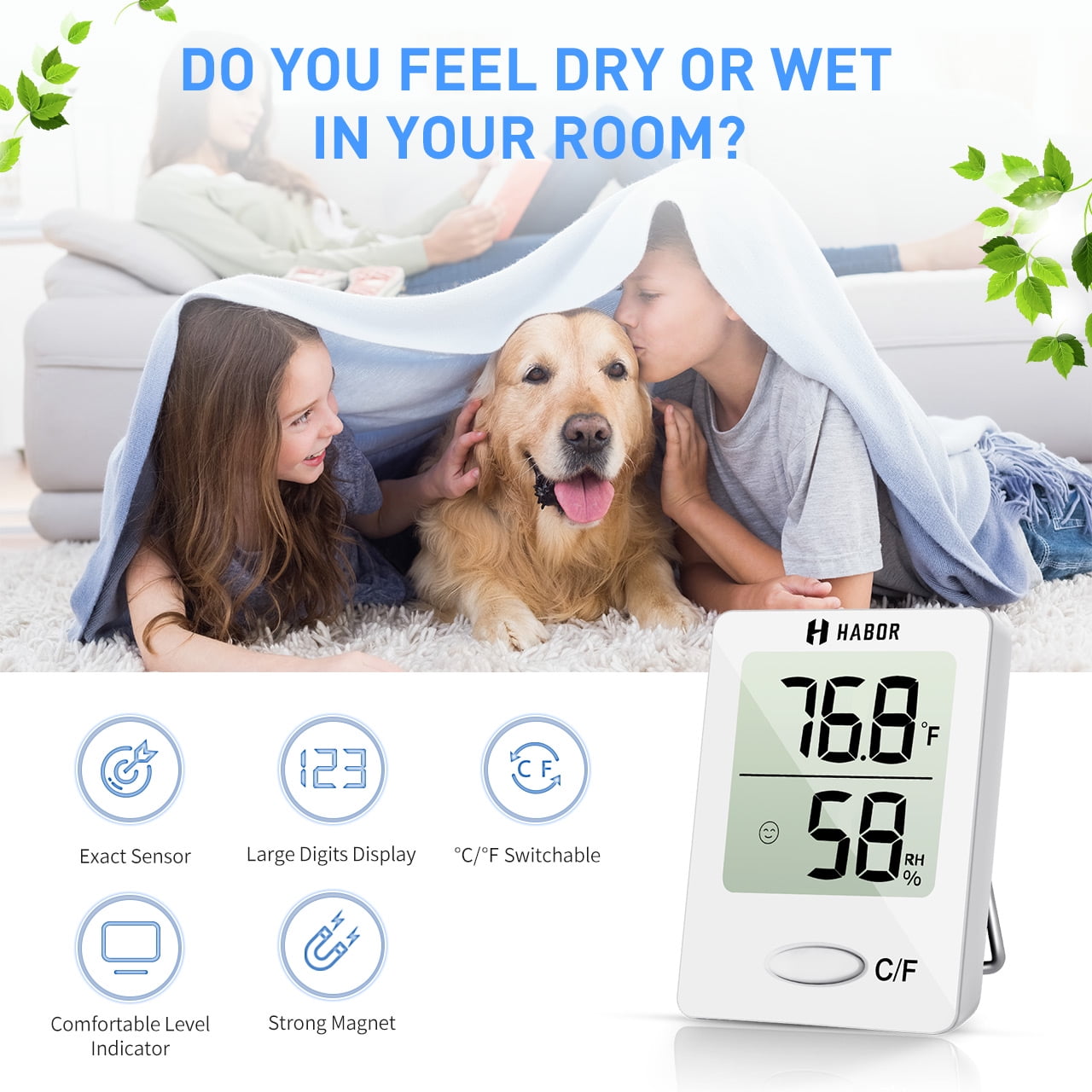 MARMERDO 2pcs Thermometer Home Barometer Household Digital Humidity Meter  Indoor Room Hygrometer Measure Humidity in House Temperature Gauge Meter