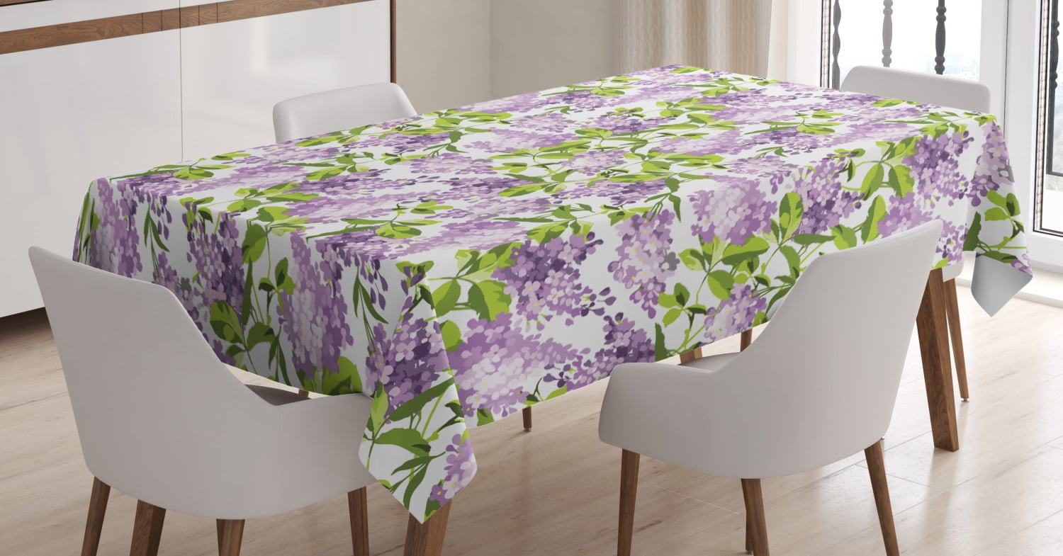 Botanical Tablecloth, Lilac Flowers Field Cherry Blossom Style Shabby