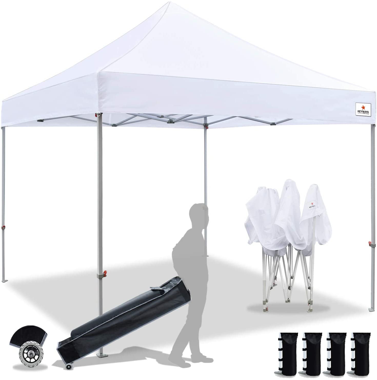 White Ez Pop Up 10x10 Commercial  Waterproof Canopy Instant Tent W/ Wheeled Bag 