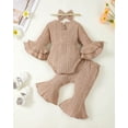thumbnail image 3 of Newborn Baby Girls Clothes 3 Months Girls 3PCS Romper Outfits Set Solid Color Newborn Girls Long Sleeve Top Pants Set with Headband Apricot, 3 of 5