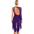 thumbnail image 2 of Fldy Womens Sequins Backless Ballet Figure Ice Skating Dress High Low Mesh Lyrical Dance Modern Latin Purple M, 2 of 7