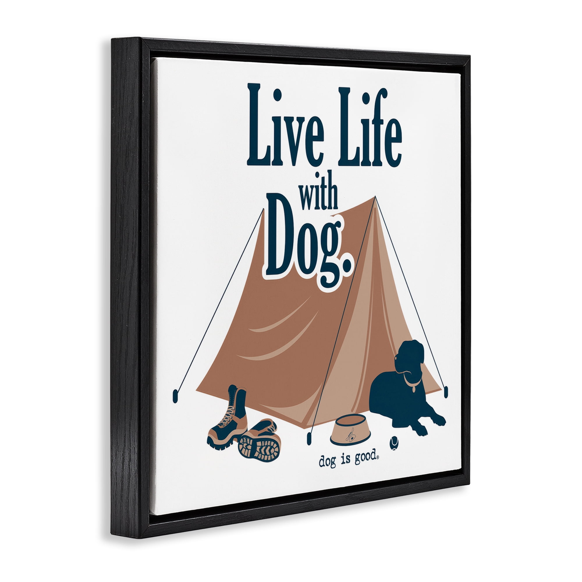 Stupell Industries Camping Life with Dog Animals Painting Black Floater Framed Canvas Art Print Wall Art, 18 x 18