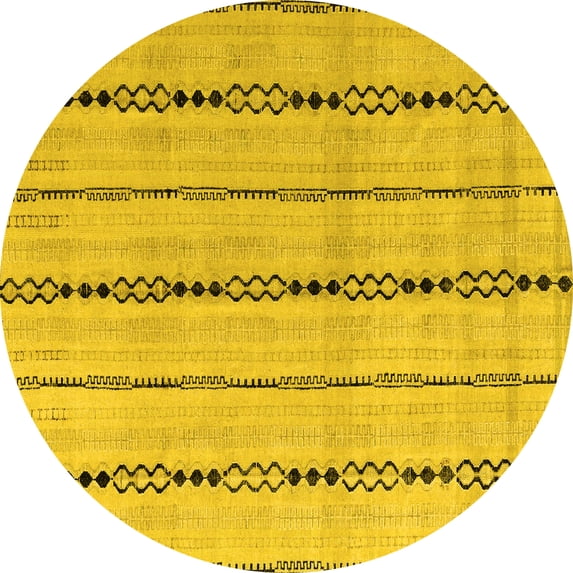 Ahgly Company Indoor Round Abstract Yellow Modern Area Rugs, 5' Round