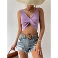 thumbnail image 3 of Top de mujer Ticfox Cuello en V profundo sin mangas blusa delantera torcida morado M, 3 of 9
