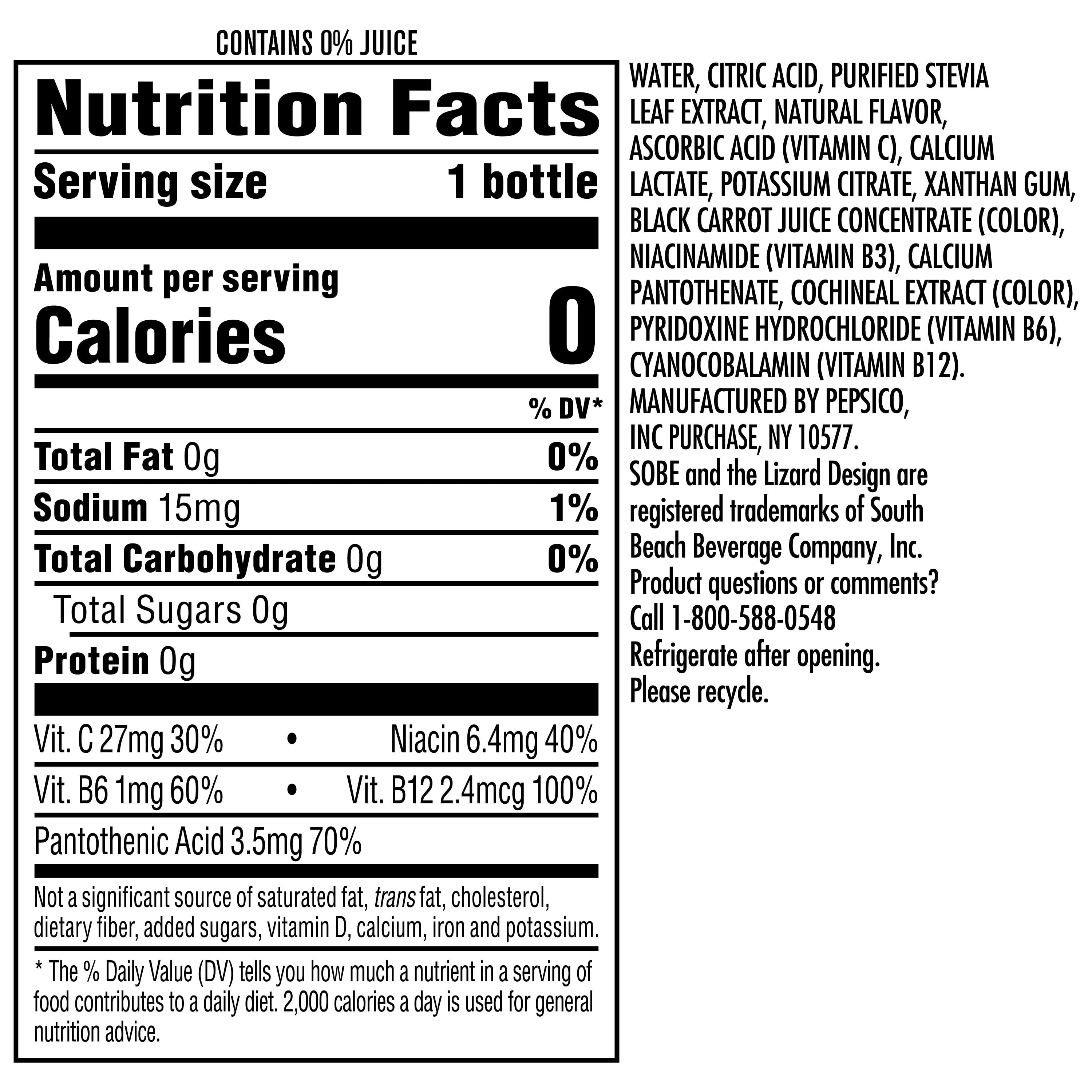 Sobe Drinks Sobe Life Water Pomegranate Nutrition Facts SoBe