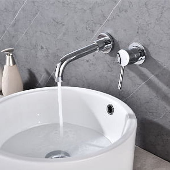 Dawot Wall Mount Single Handle Bathroom Faucets, 2 Holes Brass Sink Basin Mixer Taps, Polished Chrome Hot and Cold Spout Sink Rough Valve Bathtub Faucet