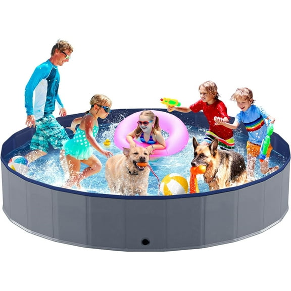 Portable Dog Pool, Foldable Pet Swimming Pool, Anti-Slip Collapsible Pet Bathtub, Hard Plastic Bath Pool for Pets Dogs and Cats, 97 x 16 Inches