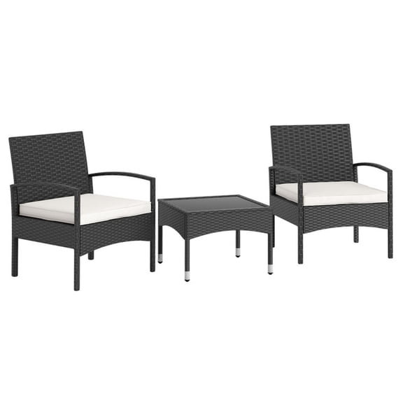 Biotree Patio Bistro Set 3-Piece Rattan Bistro Chairs with Table Outdoor Conversation Set for Garden Backyard and Porch Balcony Furniture Set, Beige