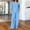 Light Blue, variant on Women's 2-Piece Linen Blend Outfit Set V-Neck Roll Tab Sleeve Top & Elastic Waist Wide Leg Pants Casual Summer Co-Ord Set with Pockets(Light Blue,M)