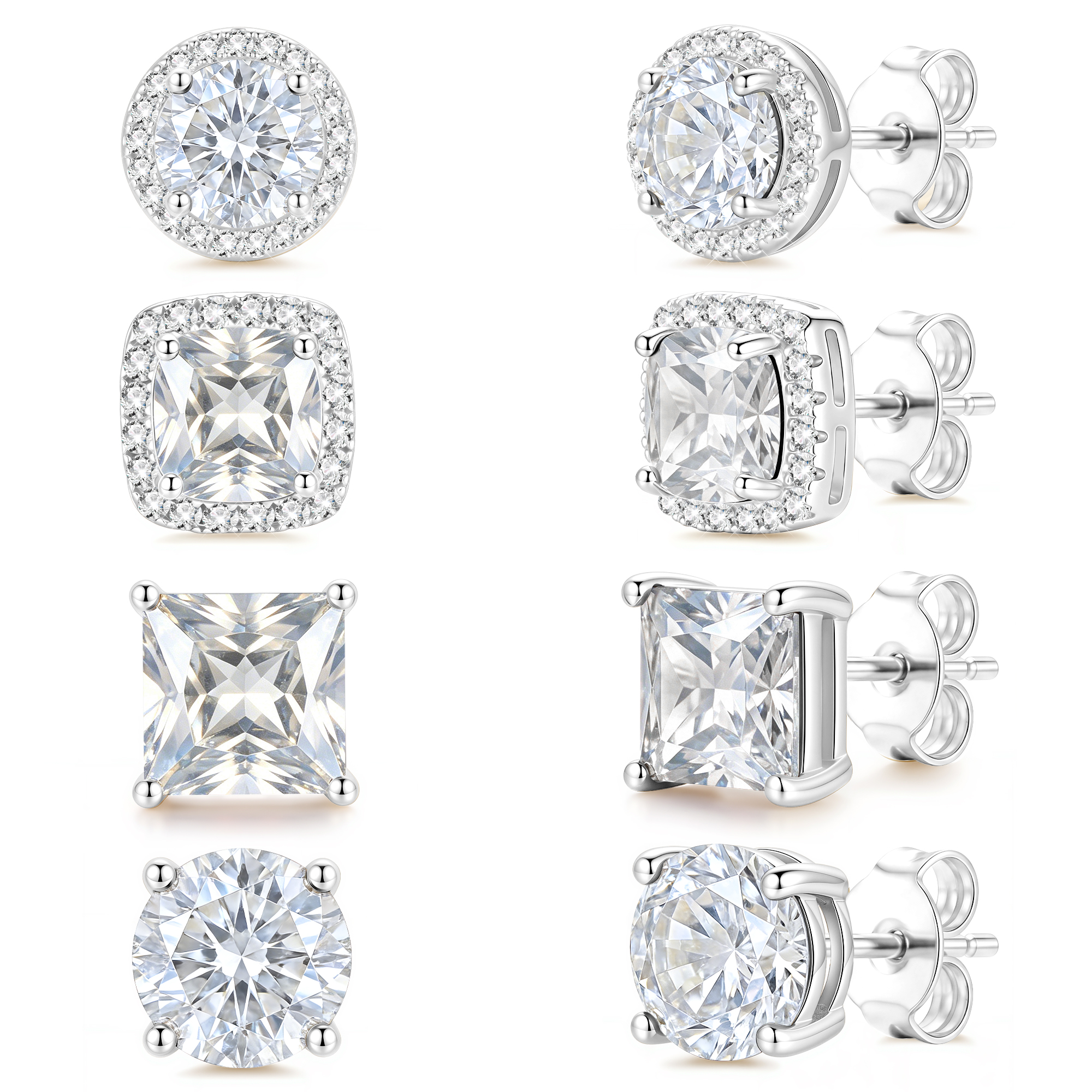 APSVO 4-Pair Halo Stud Earrings Set, 18K White Gold Plated photo 1