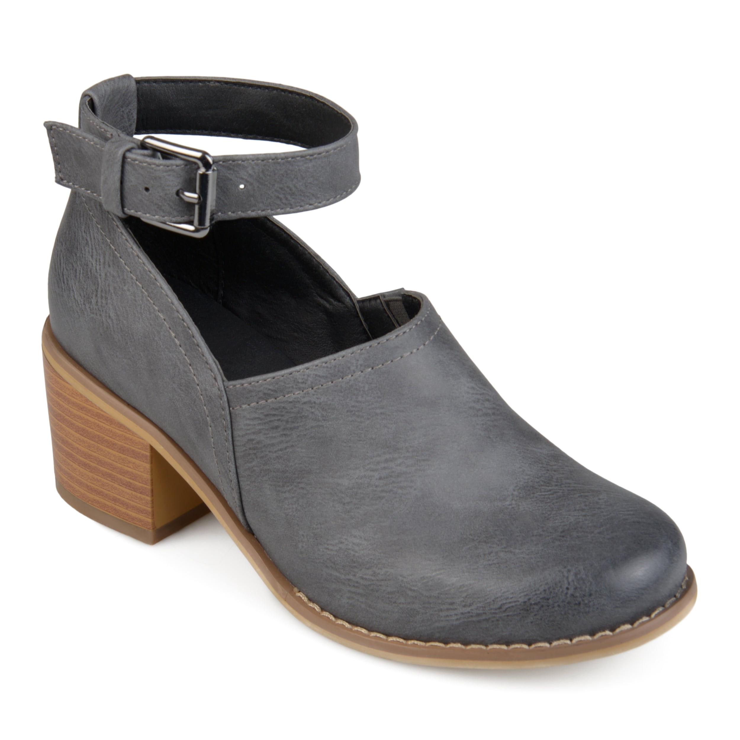 Womens Faux Leather Wood Stacked Heel Ankle Strap Clogs