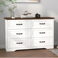 thumbnail image 5 of Homhougo Dresser for Bedroom 6 Drawer, Wood Drawer Dresser Chest of Drawers for Closet, Living Room, Hallway, Nursery, Kids Bedroom, White + Brown, 5 of 13
