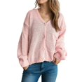 thumbnail image 3 of Cárdigans de Invierno para Mujer, Estilo Cárdigan, con Botones, Abrigos Informales, Oversize, Tejido Grueso de Punto , Larga, Prendas Exteriores Rosa M, 3 of 8