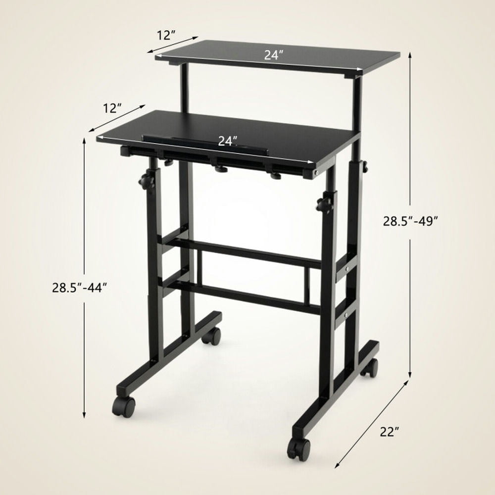 Resenkos Height Adjustable Mobile Standing Desk with Rolling Wheels for Office and Home-Black