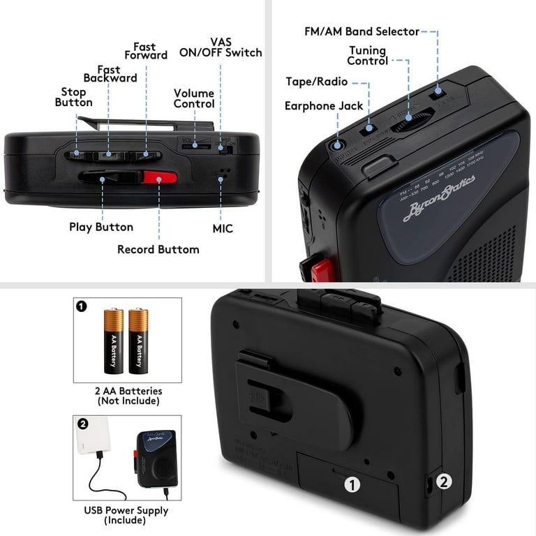 ByronStatics Portable Cassette Player, Model No. BN-120, Black