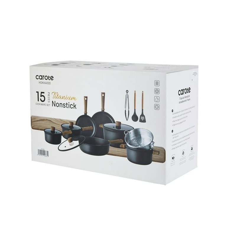 Carote Titanium Nonstick Pots and Pans Set, 15 Pieces Kitchen