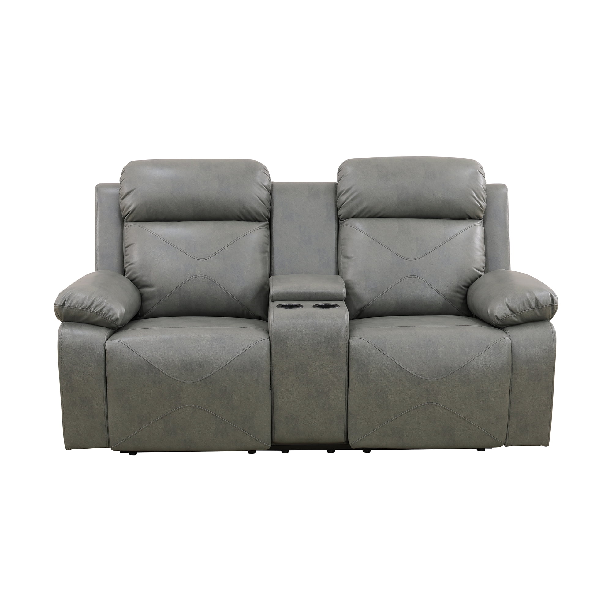 Gewnee Silver Gray Loveseat with Console & Cup Holders,Air Leather & High-Elastic Sponge, Adjustable Recline for Living Room Relaxation