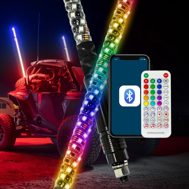 2pc 4ft Spiral LED Whip Light for UTV ATV [Bluetooth] [Smart Phone Control] [142 Flash Patterns] Patterns] LED Lighted Whips Antenna RZR Can-Am Polaris UTV ATV Accessories - Walmart.com