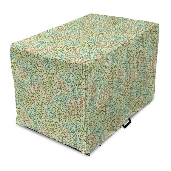 Botanical Dog Crate Cover, Spring Garden Branches Pattern with Colorful Flowers and Berries, Easy to Use Pet Kennel Cover Small Dogs Puppies Kittens, 7 Sizes, Pale Green Multicolor, by Ambesonne